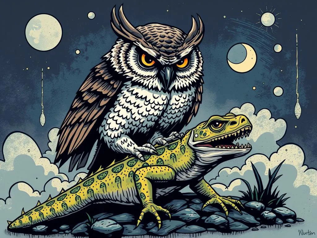 Owl Attacking A Lizard In A Dream