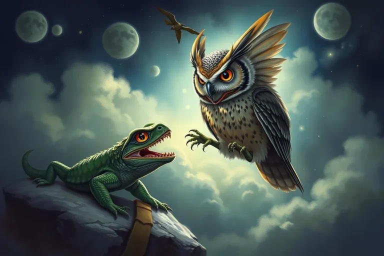 Owl Attacking A Lizard In A Dream